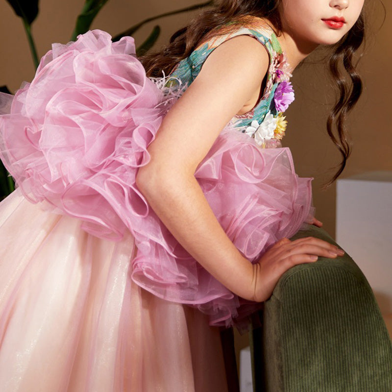 Sleeveless A-Line Pink Floral Girls Dress for Special Occasions