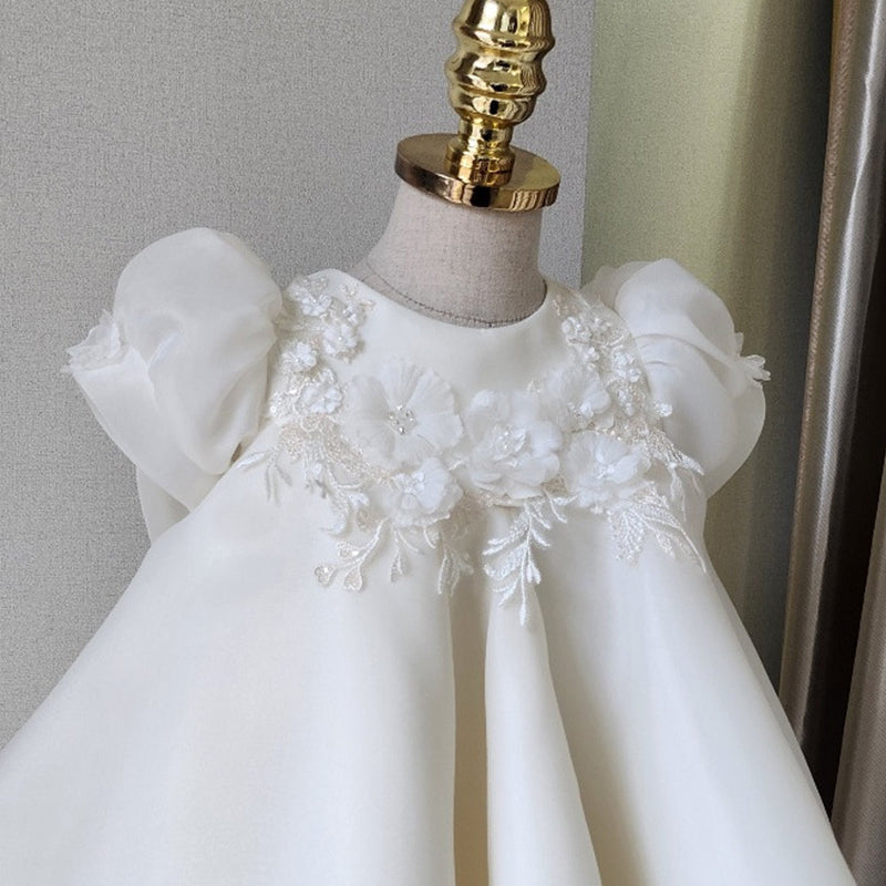 White Organza A-Line Christening & Flower Girl Dress for Girls (12M-8Y)