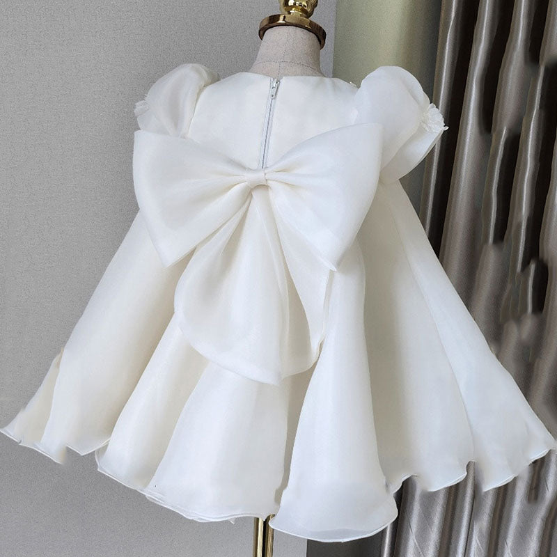 White Organza A-Line Christening & Flower Girl Dress for Girls (12M-8Y)