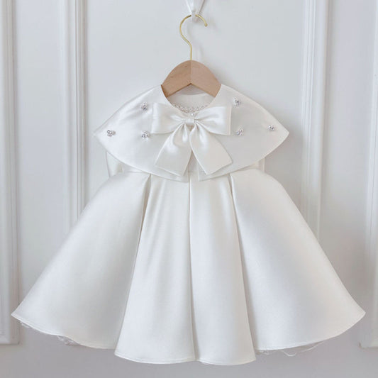White Satin A-Line Dress for Girls - Special Occasion, Flower Girl, Party