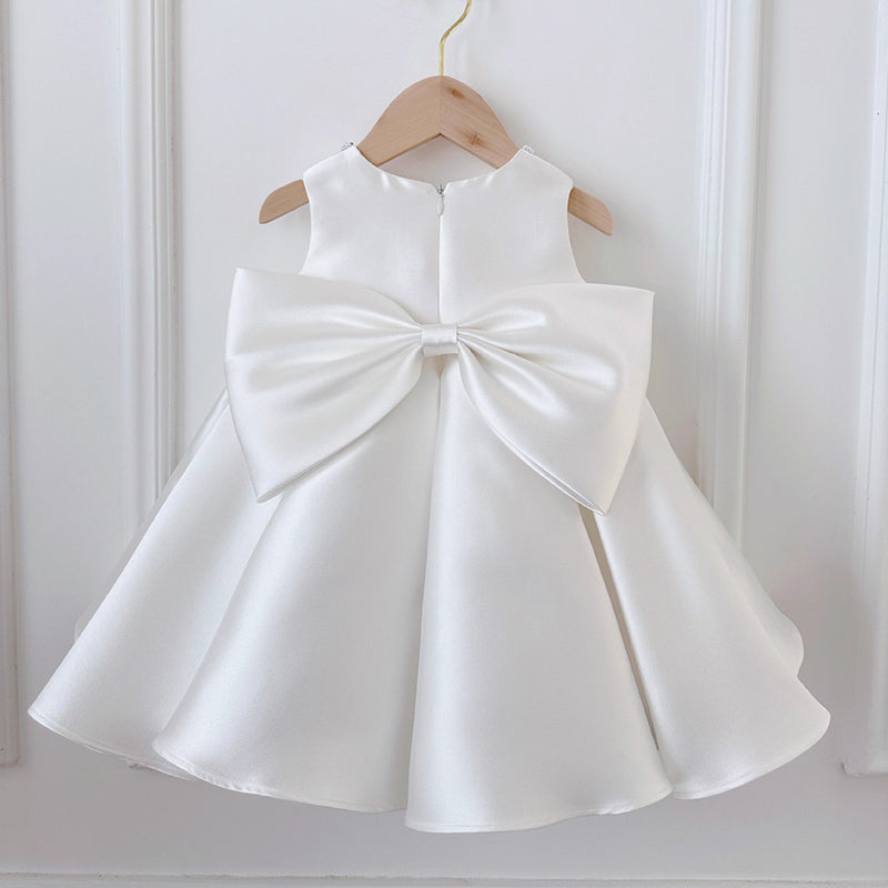 White Satin A-Line Dress for Girls - Special Occasion, Flower Girl, Party