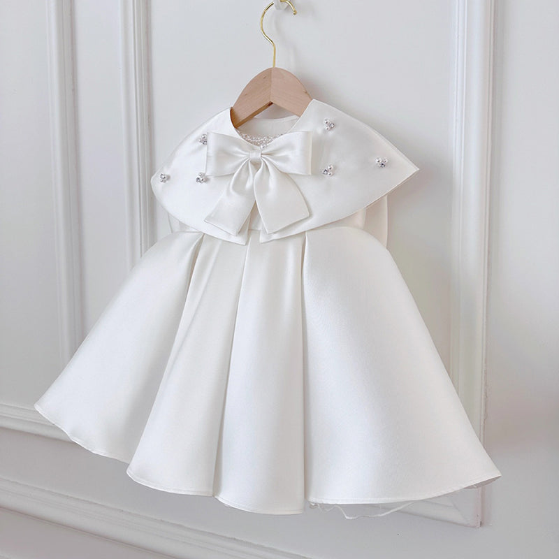 White Satin A-Line Dress for Girls - Special Occasion, Flower Girl, Party