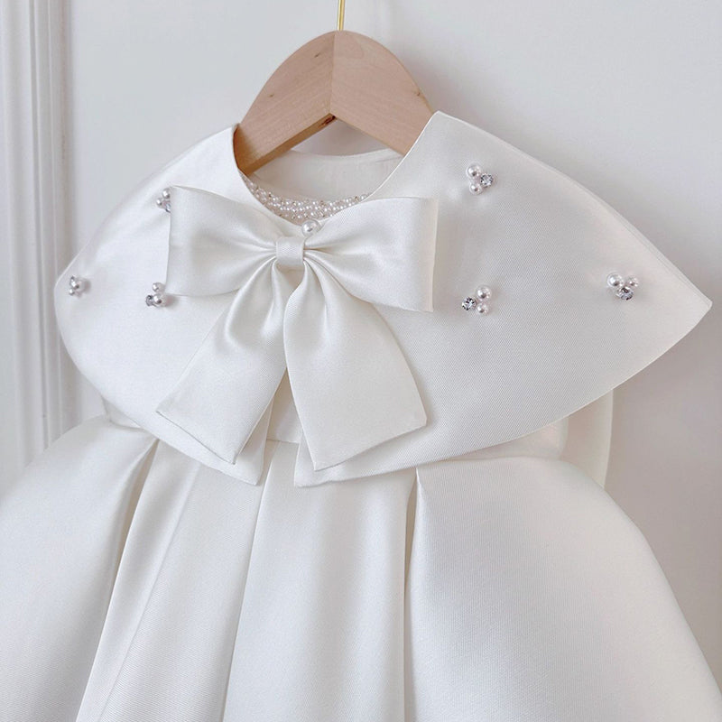 White Satin A-Line Dress for Girls - Special Occasion, Flower Girl, Party