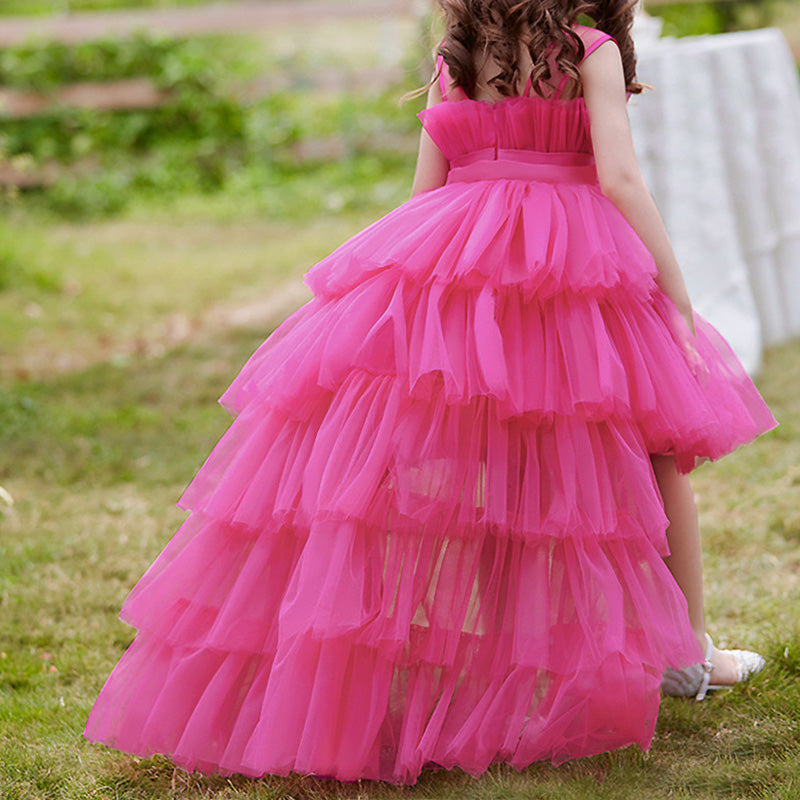 Toddler Puffy Ball Gown Tulle Dress with Illusion Neckline – Girls Birthday & Flower Girl Dress