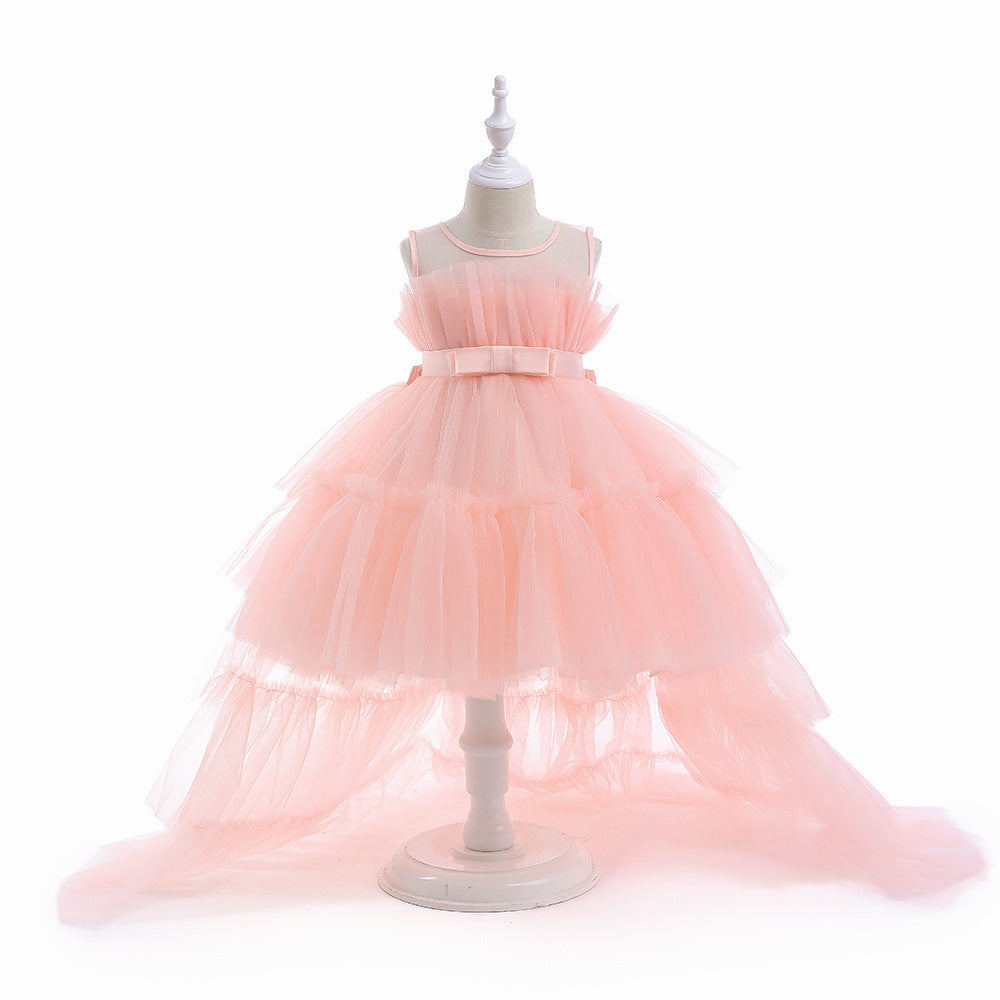 Toddler Puffy Ball Gown Tulle Dress with Illusion Neckline – Girls Birthday & Flower Girl Dress