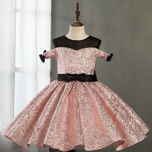 A-Line Illusion Neckline Shoulder Cutout Pink Baby Girl Party Dress