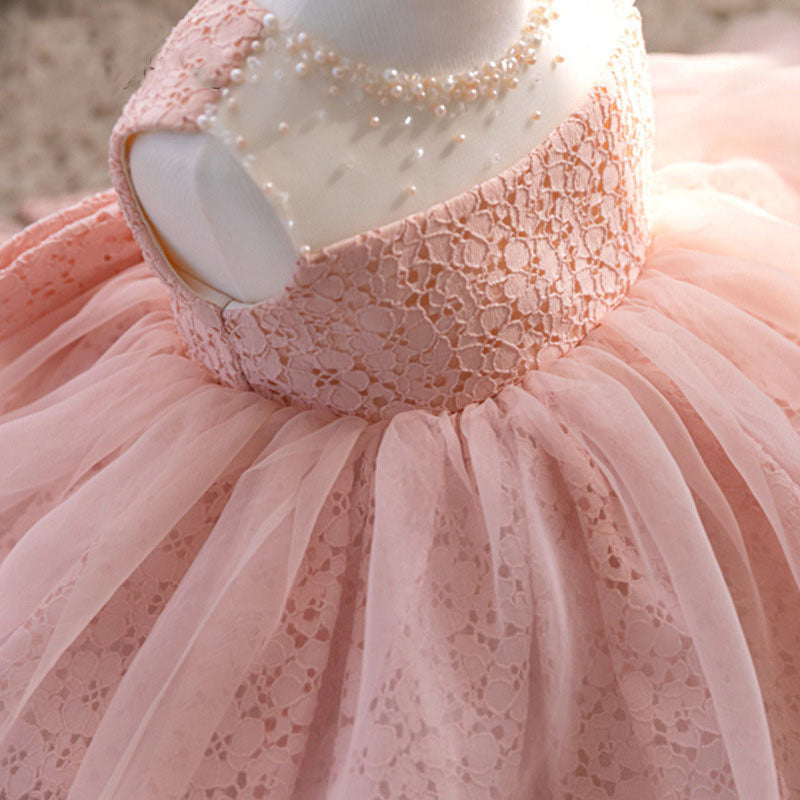 Ball Gown Lace & Tulle Flower Girl Dress with Ruffle Sleeves