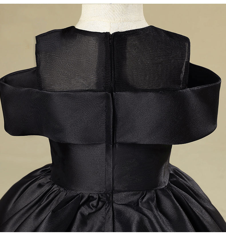 Black Organza A-Line Flower Girl Dress Cold Shoulder Ruffle
