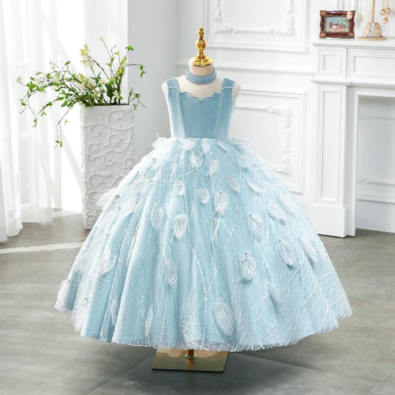 Blue A-Line Princess Flower Girl Dress Lace & Tulle | Blue / 9-10 Years (150cm) | Mia Princess Blue A-Line Princess Flower Girl Dress Lace & Tulle | Blue / 9-10 Years (150cm) | Mia Princess