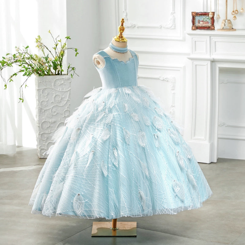 Blue A-Line Princess Flower Girl Dress – Lace & Tulle