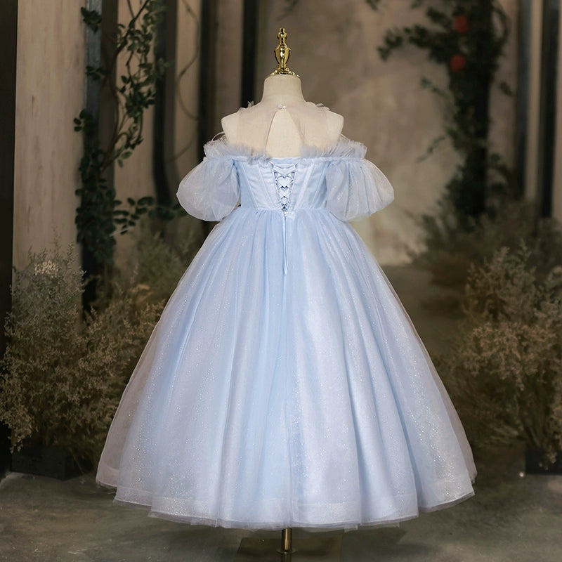 Blue A-Line Princess Flower Girl Dress – Tulle & Sequins