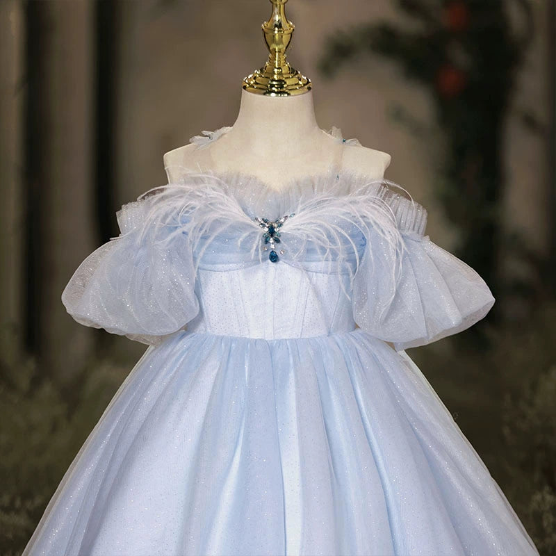 Blue A-Line Princess Flower Girl Dress – Tulle & Sequins