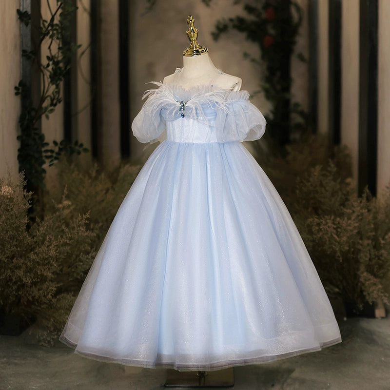 Blue A-Line Princess Flower Girl Dress – Tulle & Sequins