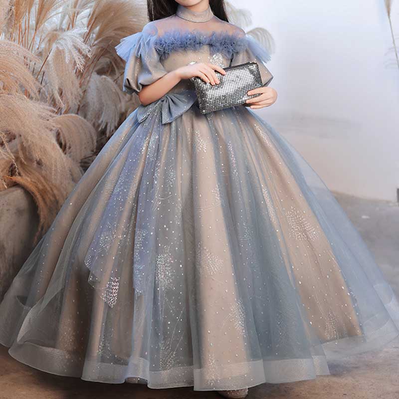 Blue Floor-Length Sequin Ball Gown for Girls | Birthday & Special Occasion Dress