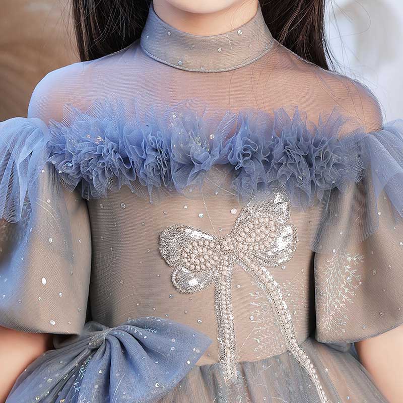 Blue Floor-Length Sequin Ball Gown for Girls | Birthday & Special Occasion Dress