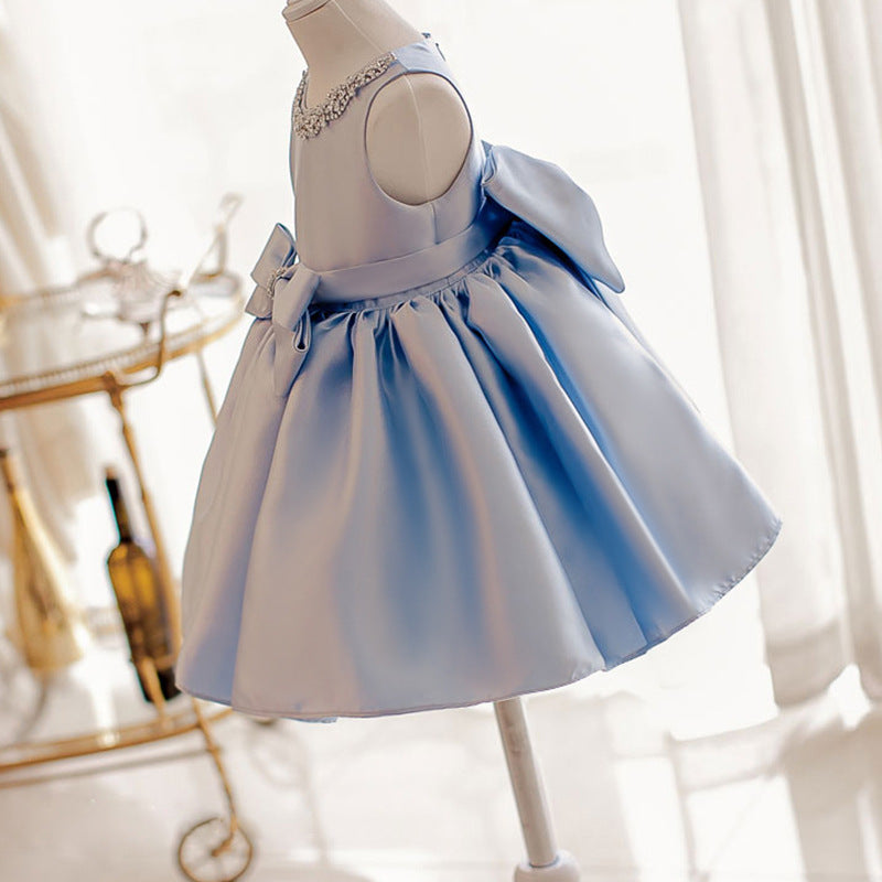 Blue Princess Flower Girl Dress with Elegant Bow Back