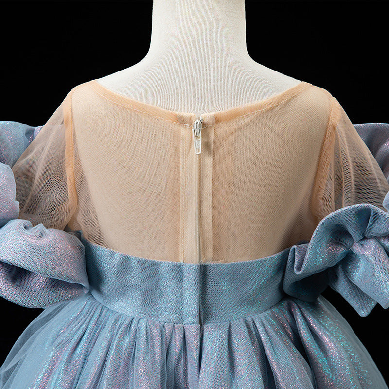 Blue Princess Polyester Flower Girl Dress with Ruffles