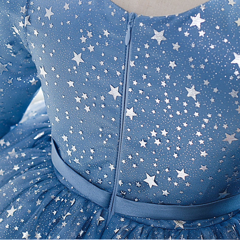 Blue Sequin Flower Girl Dress | Long Sleeve Tea Length