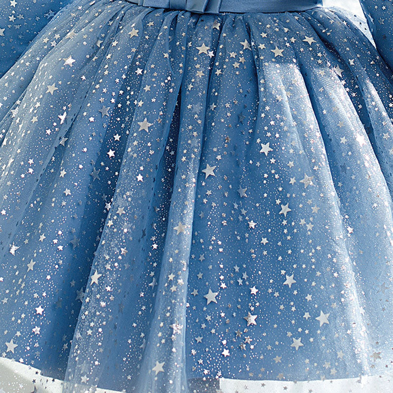 Blue Sequin Flower Girl Dress | Long Sleeve Tea Length