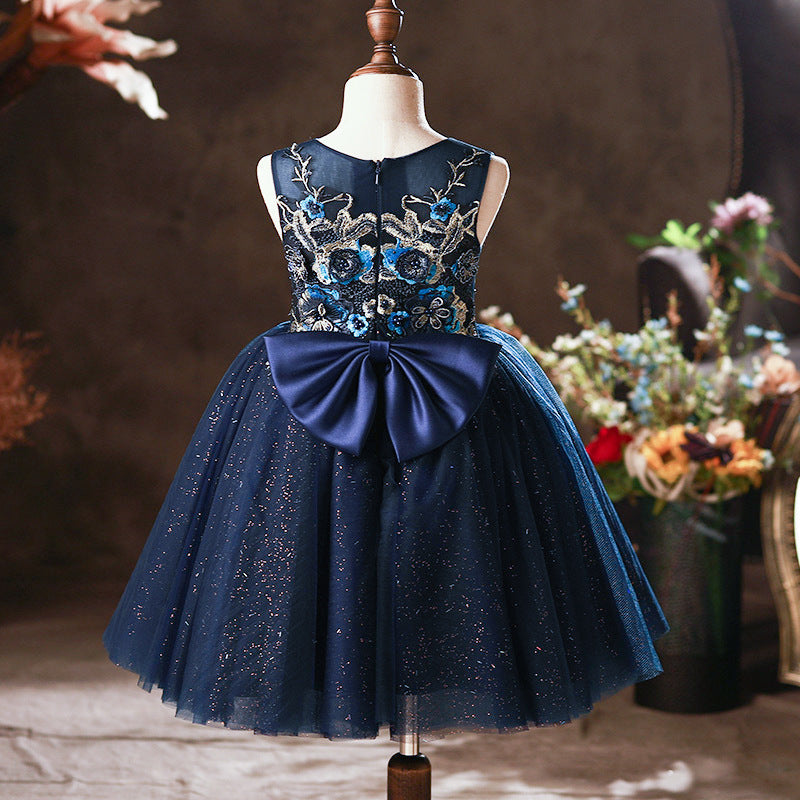 Blue Sleeveless A-Line Lace Flower Girl Dress