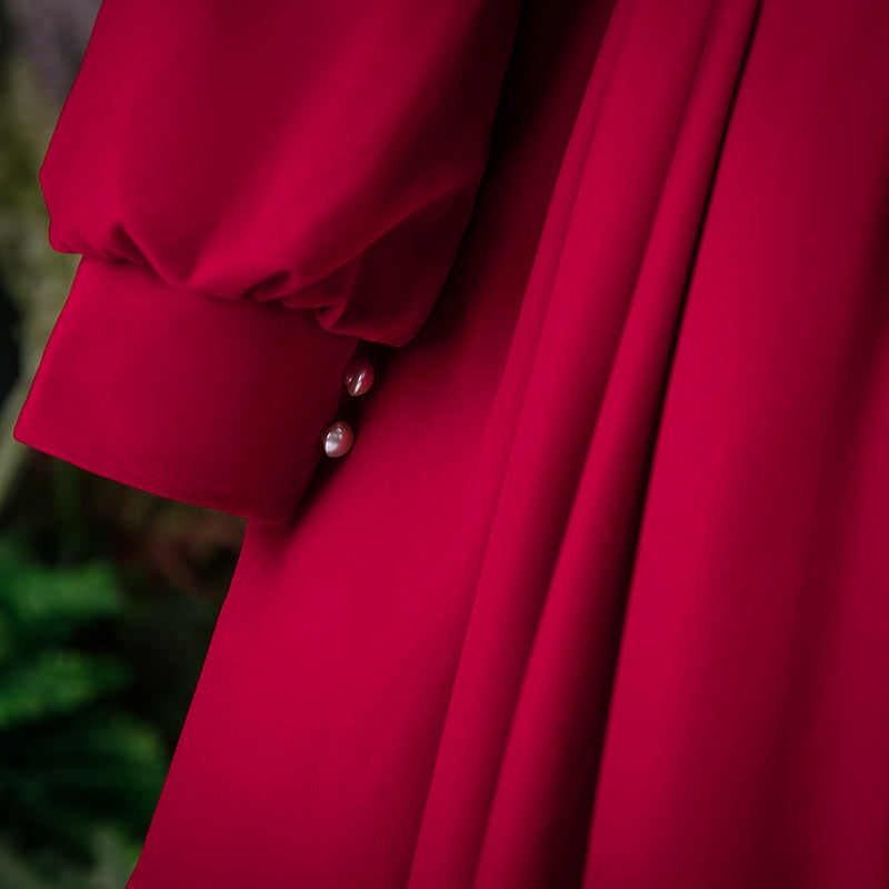Burgundy A-Line Tea-Length Flower Girl Dress with Ruffles