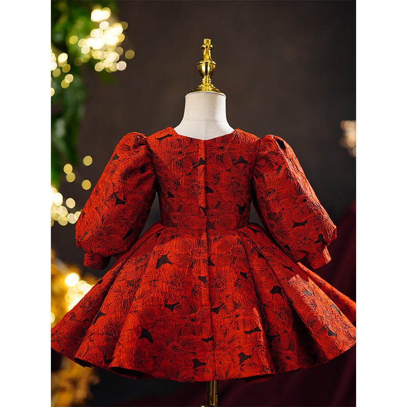 Burgundy Princess Satin Flower Girl Dress V-Neck Bow