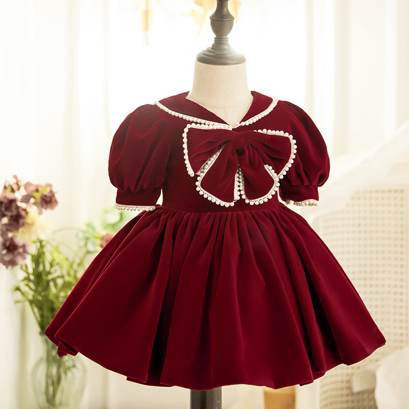 baby burgundy dress Burgundy Baby Girl Dress, Handmade Toddler Party Dress, Flower Ribbon Dress, Christmas Dress for Girls, Baby Dress, Baby Birthday Outfit