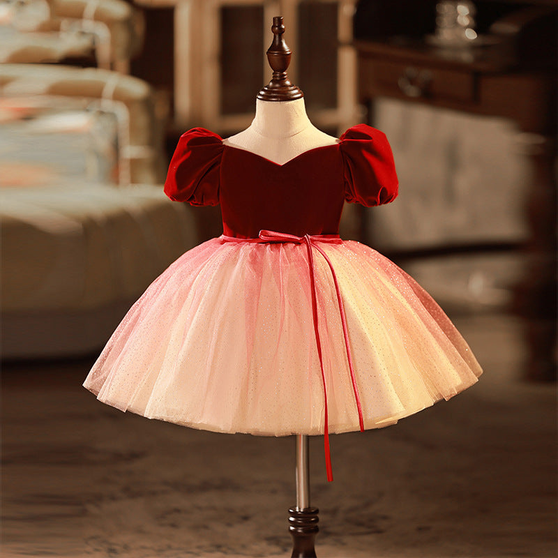 Burgundy Velvet Princess Dress Tulle Puff Sleeve Knee Mia Princess Burgundy Velvet Princess Dress Tulle Puff Sleeve Knee Mia Princess