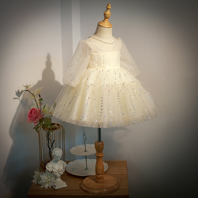 Champagne A-Line Flower Girl Dress - Sequin & Tulle
