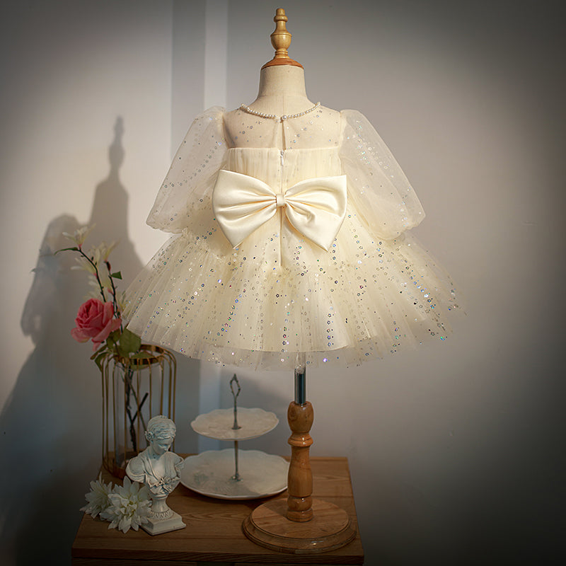 Champagne A-Line Flower Girl Dress - Sequin & Tulle