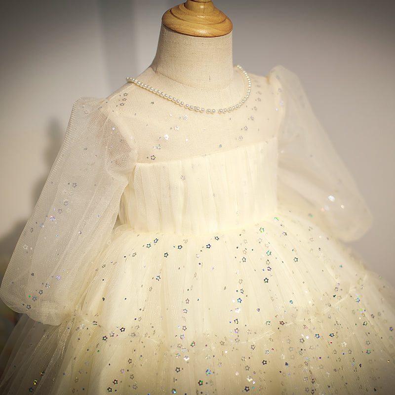 Champagne A-Line Flower Girl Dress - Sequin & Tulle