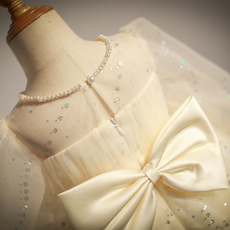Champagne A-Line Flower Girl Dress - Sequin & Tulle