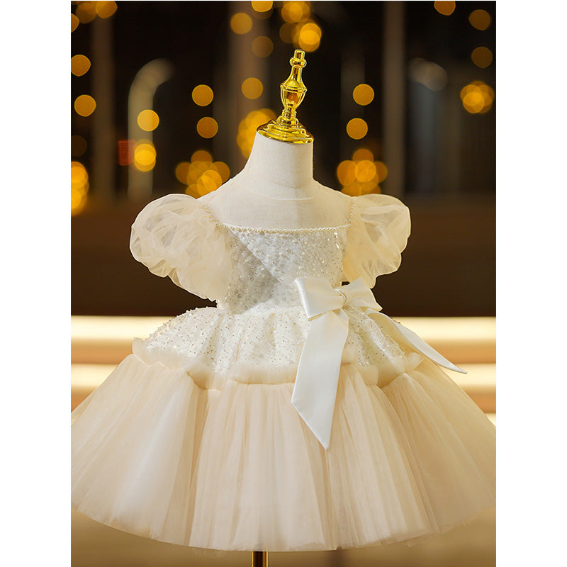 Champagne A-Line Flower Girl Dress - Sequin & Tulle