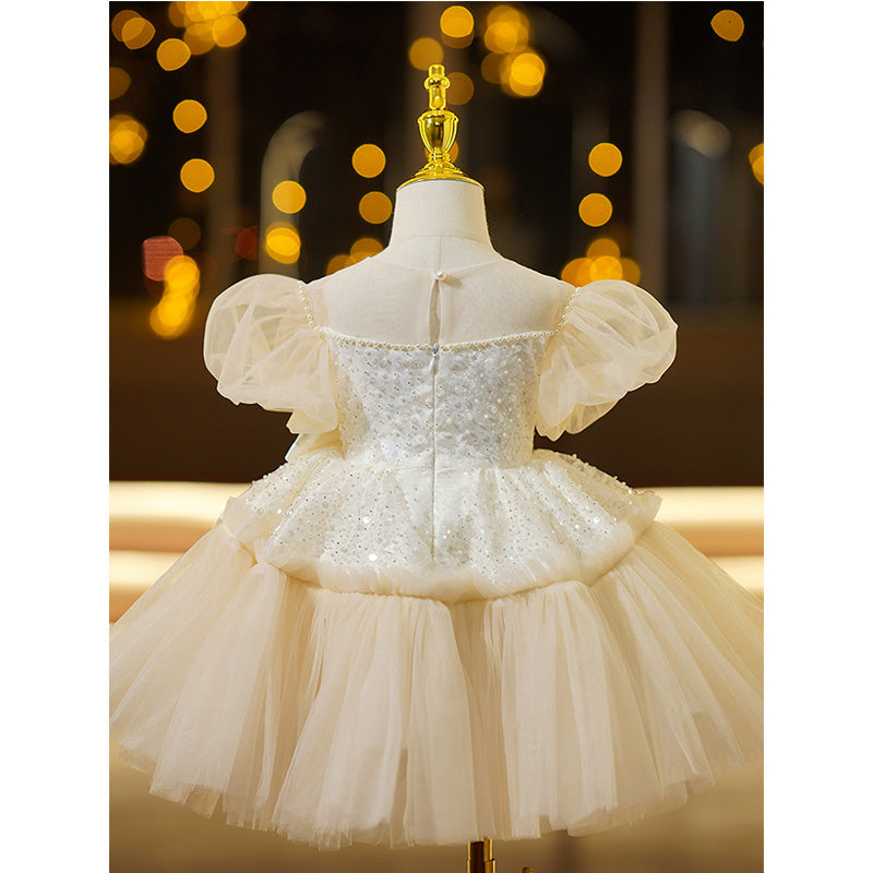 Champagne A-Line Flower Girl Dress - Sequin & Tulle