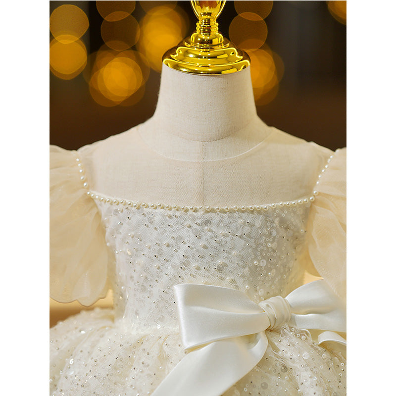 Champagne A-Line Flower Girl Dress - Sequin & Tulle