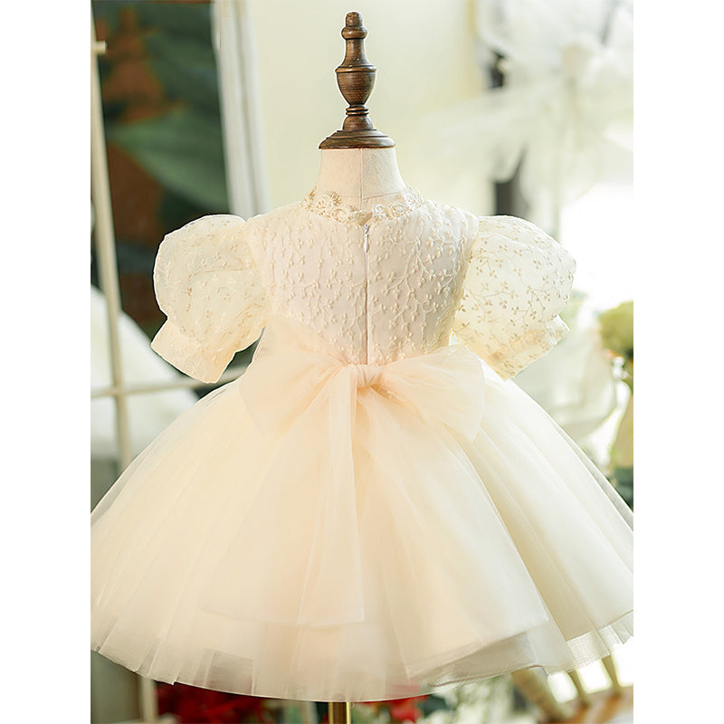 Champagne Lace Tulle Princess Flower Girl Dress V-Neck