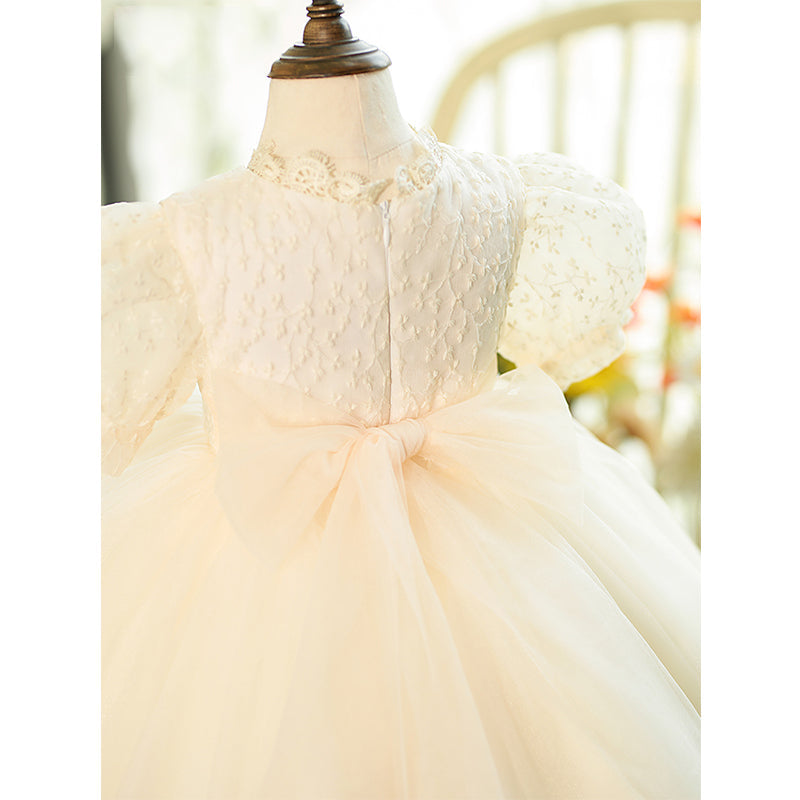 Champagne Lace Tulle Princess Flower Girl Dress V-Neck