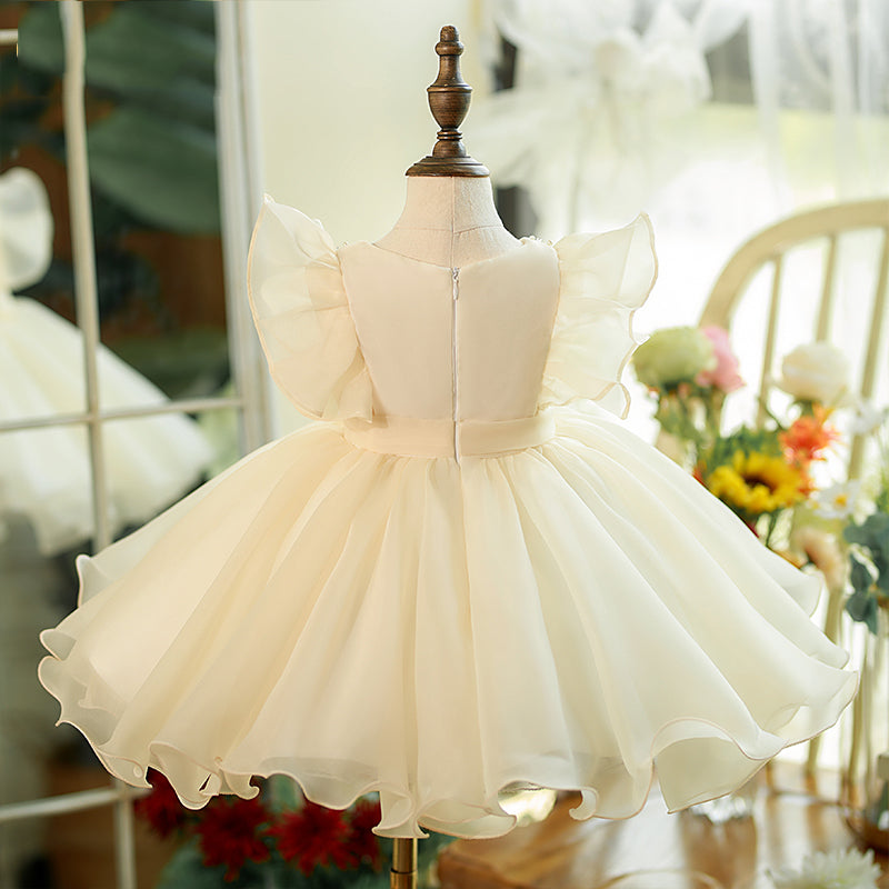 Champagne Organza Princess Flower Girl Dress Ruffle Pleat