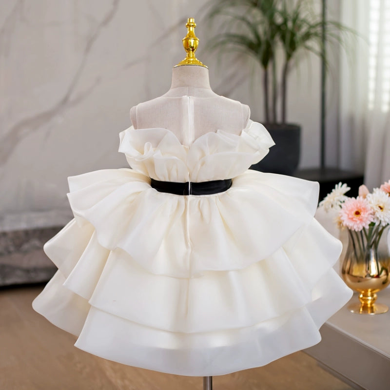Champagne Princess Tea-Length Organza Dress for Girls | Birthday & Special Occasion