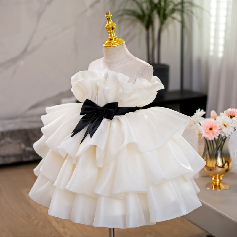 Champagne Princess Tea-Length Organza Dress for Girls | Birthday & Special Occasion