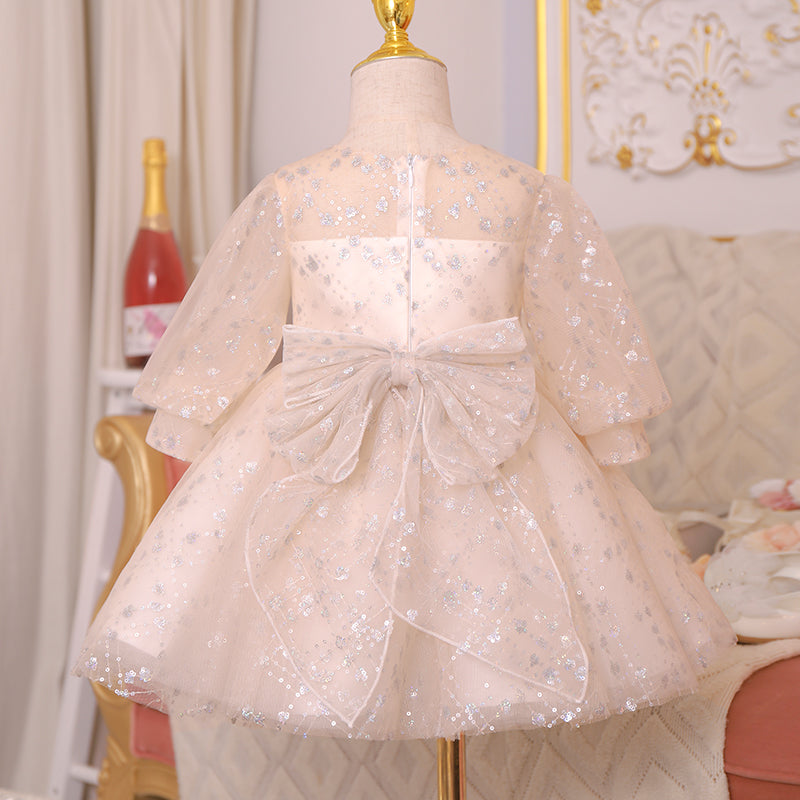 Champagne Princess Flower Girl Dress with Lace and Sequins