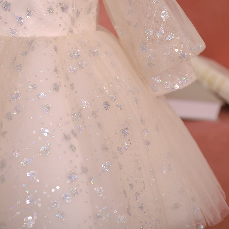 Champagne Princess Flower Girl Dress with Lace and Sequins