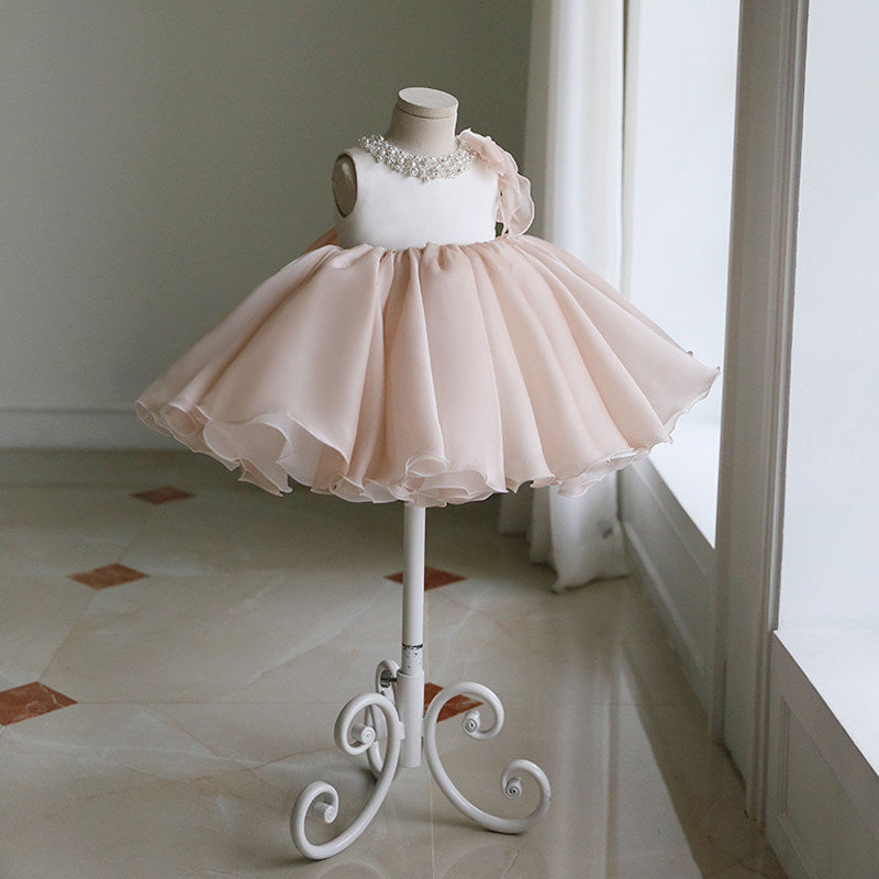 Champagne Princess Flower Girl Dress with Sequins and Bow