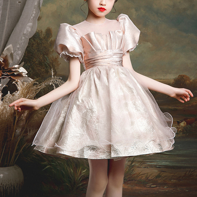 Champagne Princess Flower Girl Dress: Ruffles & Puff Sleeves | Champagne / 4-5 Years (120cm) | Mia Princess Champagne Princess Flower Girl Dress: Ruffles & Puff Sleeves | Champagne / 4-5 Years (120cm) | Mia Princess
