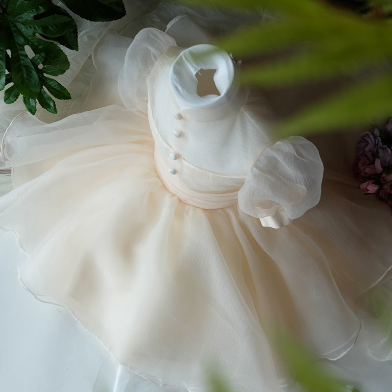 Champagne Princess Organza Flower Girl Dress with Ruffles