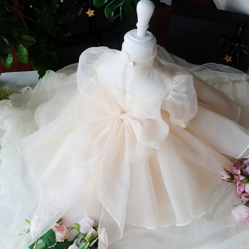 Champagne Princess Organza Flower Girl Dress with Ruffles