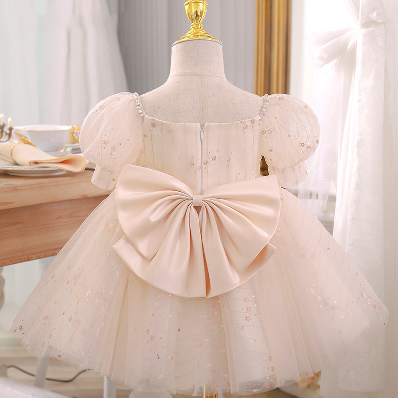 Champagne Princess Tulle Flower Girl Dress with Sequins