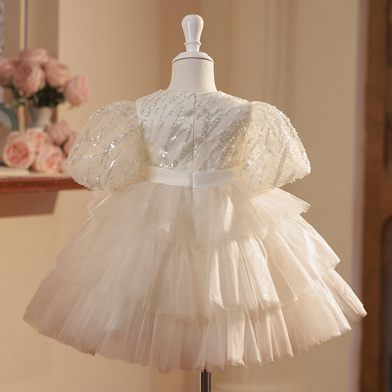 Champagne Sequin Flower Girl Ball Gown Dress for Toddlers & Kids | Knee Length Princess Dress