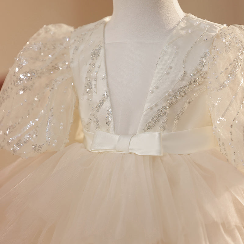 Champagne Sequin Flower Girl Ball Gown Dress for Toddlers & Kids | Knee Length Princess Dress