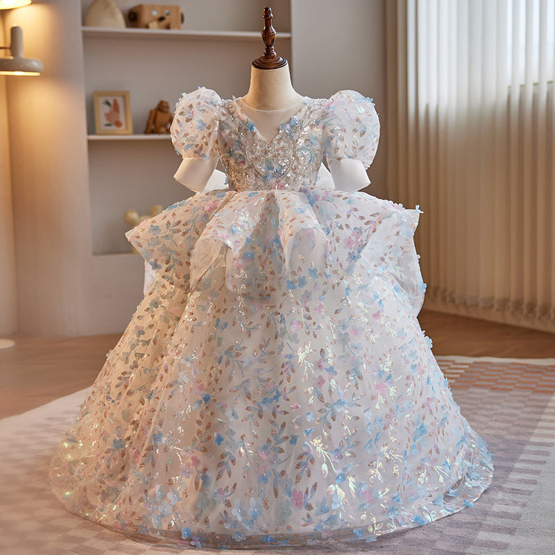 Children's White Sequin Ball Gown – Flower Girl & Special Occasion Dress